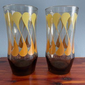 Libbey Smokey Swirl Wave Tumblers Glasses Set 2 Yellow Gold 16 oz